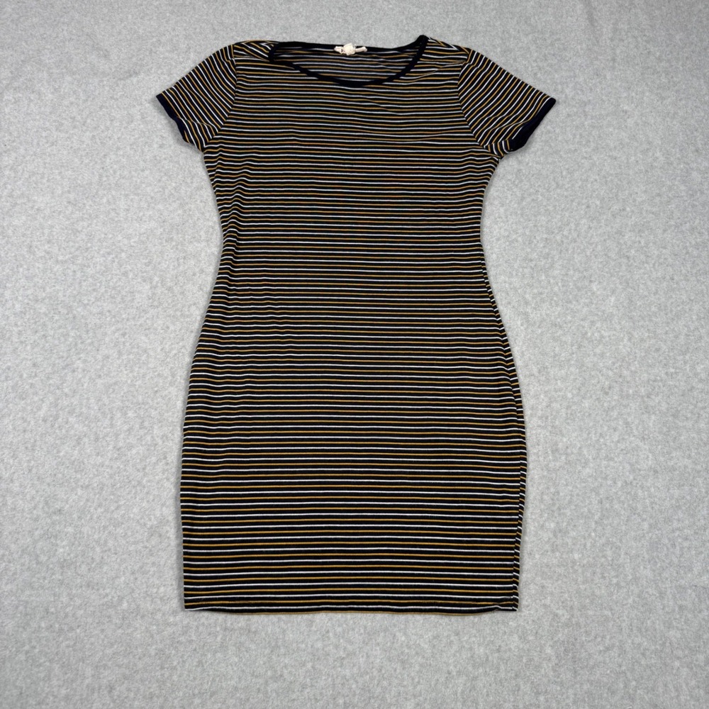 Retro 90s Clueless Rolla Coster Womens Striped T-Shirt Dress Navy Blue Yellow L